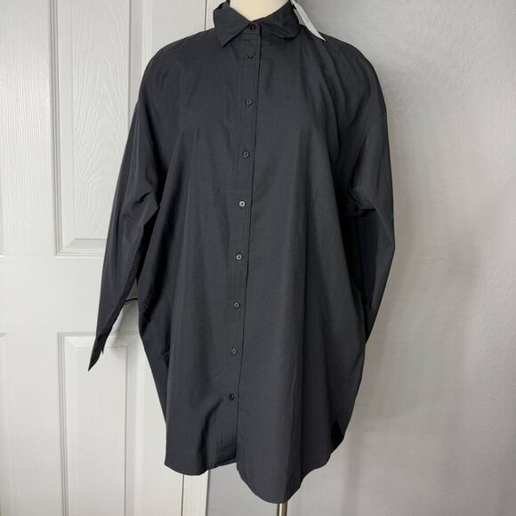 Stradivarius Womens Oveersized Cotton Blend Button Up Shirt, Black, XL - Picture 1 of 6
